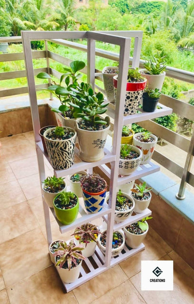 Creations Metal Fabrications Metal Pot Stand - Metal Flower Pot Stand Online India - Vertical Garden Pot Stands White Metal Garden Stand Buy White Metal Garden Stand Online from Urban Plants 