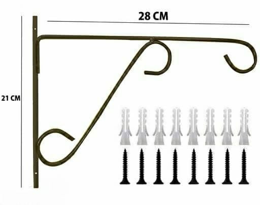 Jas Digital Patio & Garden L Ring Bracket Wall Hanging Planter Hook, Black, LxWxH- 28x 2 x 21 cm( Metal Set of 6)