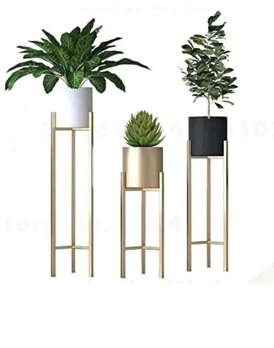 Spacio Decor Pots Pots Brass Electroplating Planter with Stand Set of 3