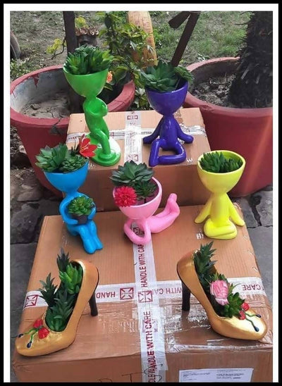 Spacio Decor Pots Pots Colorful Yoga With Shoe Combo of 7