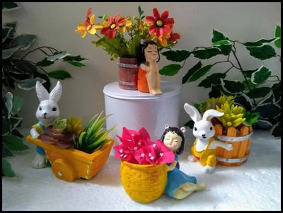 Spacio Decor Pots Pots Rabbit and Girl Combo of 4