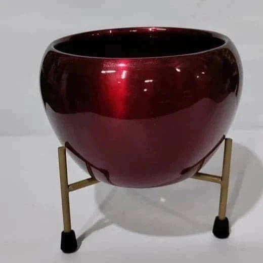 Urban Plants Metal Planter Stand Gloss Red Metallic Planter with Stand