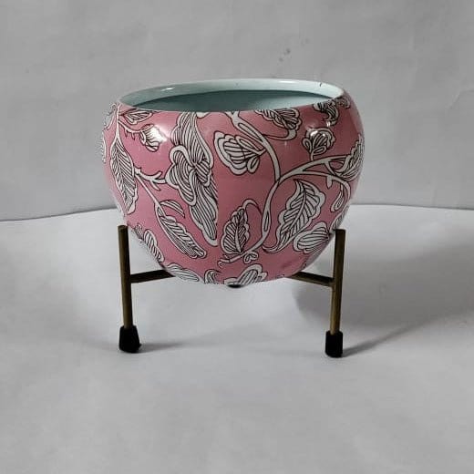 Urban Plants Metal Planter Stand Pink Floral Metallic Planter with Stand